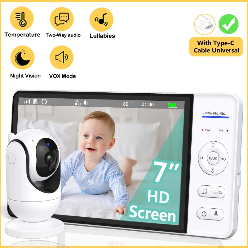 Baby Monitor Sensor - Без Wi-Fi, 7-дюймовая радионяня, двусторонняя аудиосвязь,